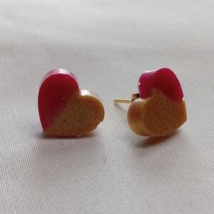 Heart-Shaped Pink and Gold Earrings
